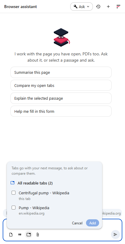 Add tabs geöffnet: All readable tabs und die zwei Tabs des Fensters zum Ankreuzen, mit Cancel und Add